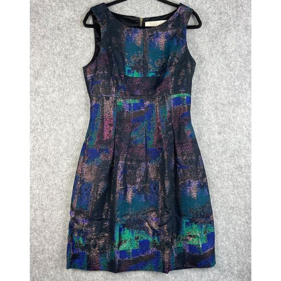 Lela Rose Dresses & Skirts - Lela Rose Shift Dress Womens 10 Black Metallic Silk Lined Pleated Cocktail Party